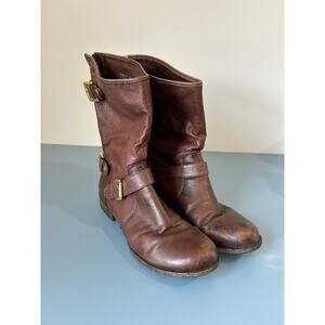 Steve Madden Engage leather moto style boots size 8.5 distressed brown buckles